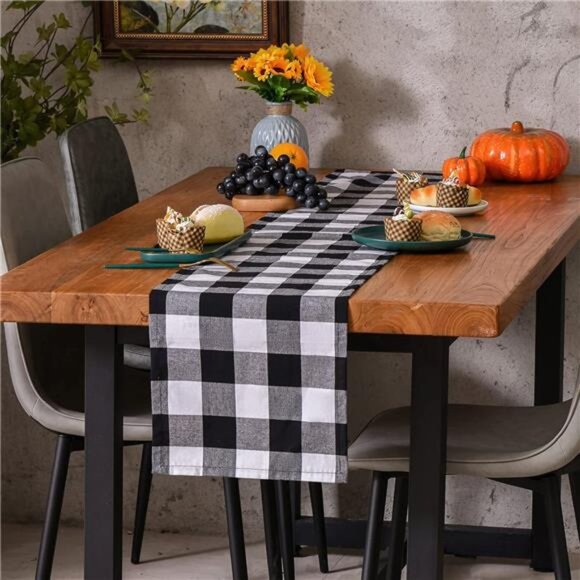 Buffalo Check Plaid Table Runner, Cotton Polyester Blend Classic Family Dinner - Picture 3 of 8